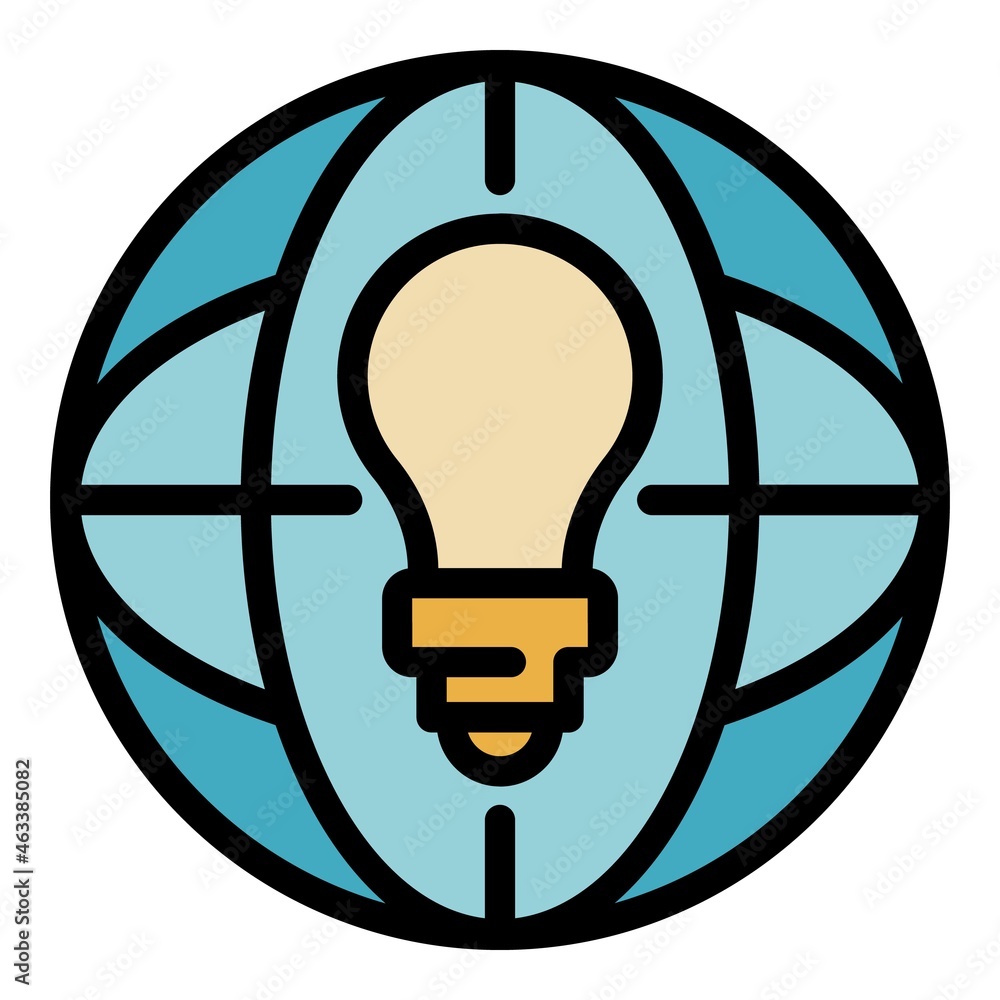 Poster global bulb idea icon. outline global bulb idea vector icon color flat isolated
