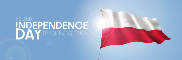 Poland happy independence day greeting card, banner with template text vector illustration