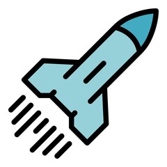 Flying rocket icon. Outline flying rocket vector icon color flat isolated