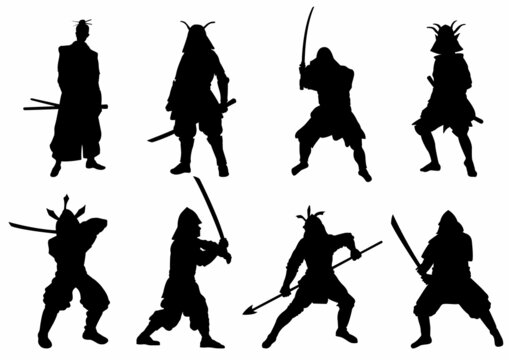 The Set of  Samurai Warriors Silhouette - Vector Image