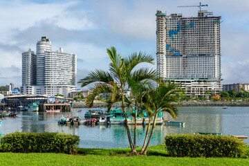 Skyscrapers in Panama City, skyline on a background. Popular tourist destination in Central...