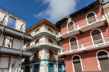 Colorful streets and monuments in old city of Panama City, Panama. 
