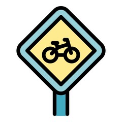 Bike sign road icon. Outline bike sign road vector icon color flat isolated