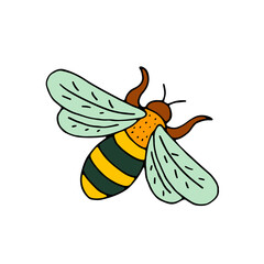 Bee. Bumblebee. Insect. Flying insect. Honey. Wings. Vector. Doodle. Drawn by hand.