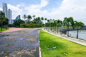 Skyscrapers in Panama City, skyline on a background. Popular tourist destination in Central America. 