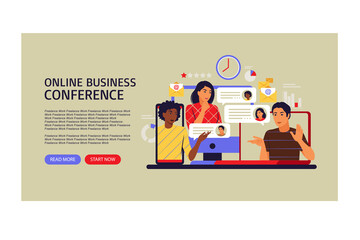 Online video conference concept. Landing page. Vector illustration. Flat.