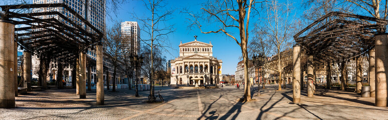 Fototapeta na wymiar Panoramic view of the Alte Oper - old opera house on a sunny day in autumn, Frankfurt am Main, Germany.