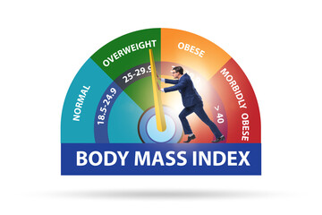 Concept of BMI - body mass index with man