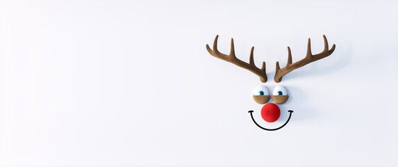 Reindeer with big red fluffy nose. Winter Holidays concept with white copy space 3d render 3d illustration © brankospejs