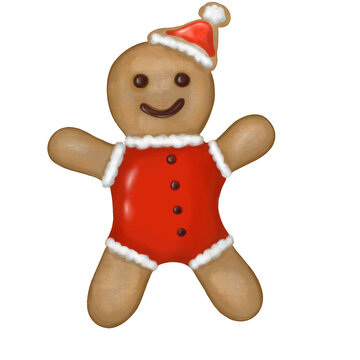 Cookie Christmas man. Hand drawn watercolor jinger cookie man. Isolated on white background. Christmas and New Year trendy design for greeting cards, posters, wallpapers. Christmas sweets.