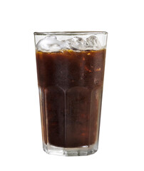 Iced americano in glass on white background