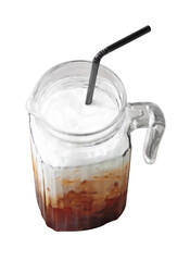 Iced cappuccino in glass on white background