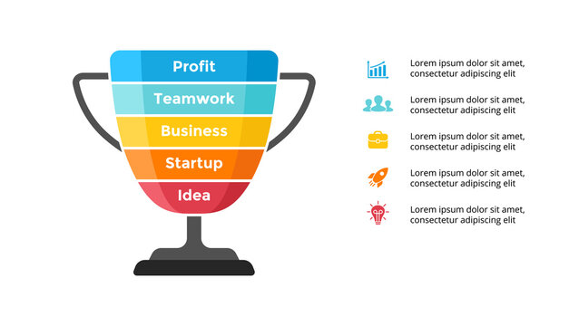 Winner Cup. Success Infographic. Presentation Slide Template. Diagram Chart With 5 Steps, Processes. 