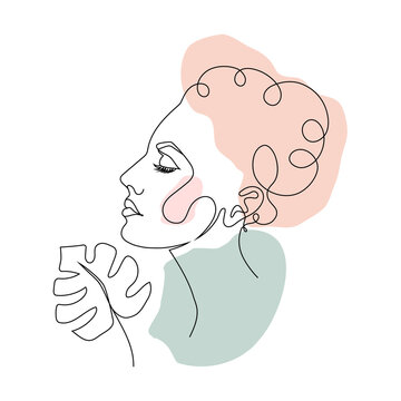 recommend clip art: The graceful face of a girl with a flower drawn in one continuous line. One line drawing style. Fashionable vector illustration for cosmetics.