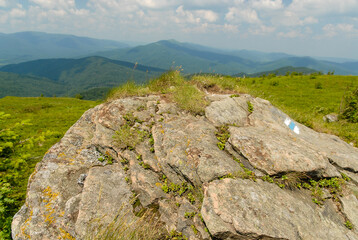 Rocks in the mountain green hills, Bieszczady Mountains, Poland