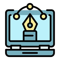 Editor laptop icon. Outline editor laptop vector icon color flat isolated