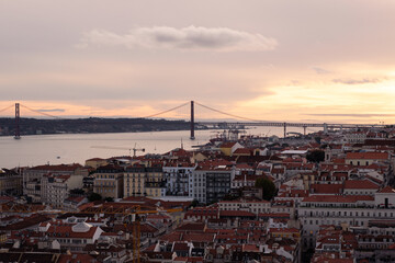 Fototapeta na wymiar Lisbon streets at sunset seen from above