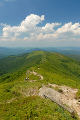 Fototapeta premium Mountain trail among green hills, Bieszczady Mountains, Poland