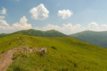 Fototapeta premium Green mountain hills, Bieszczady Mountains, Poland