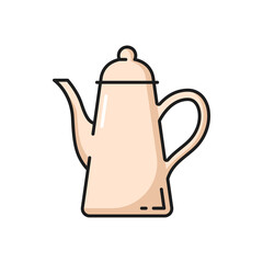 Kitchen utensils isolated ceramic porcelain teapot flat line icon. Vector traditional brewing container, chinese dishware with handle. Coffeepot with cap, kitchenware utensils, jug with hot water