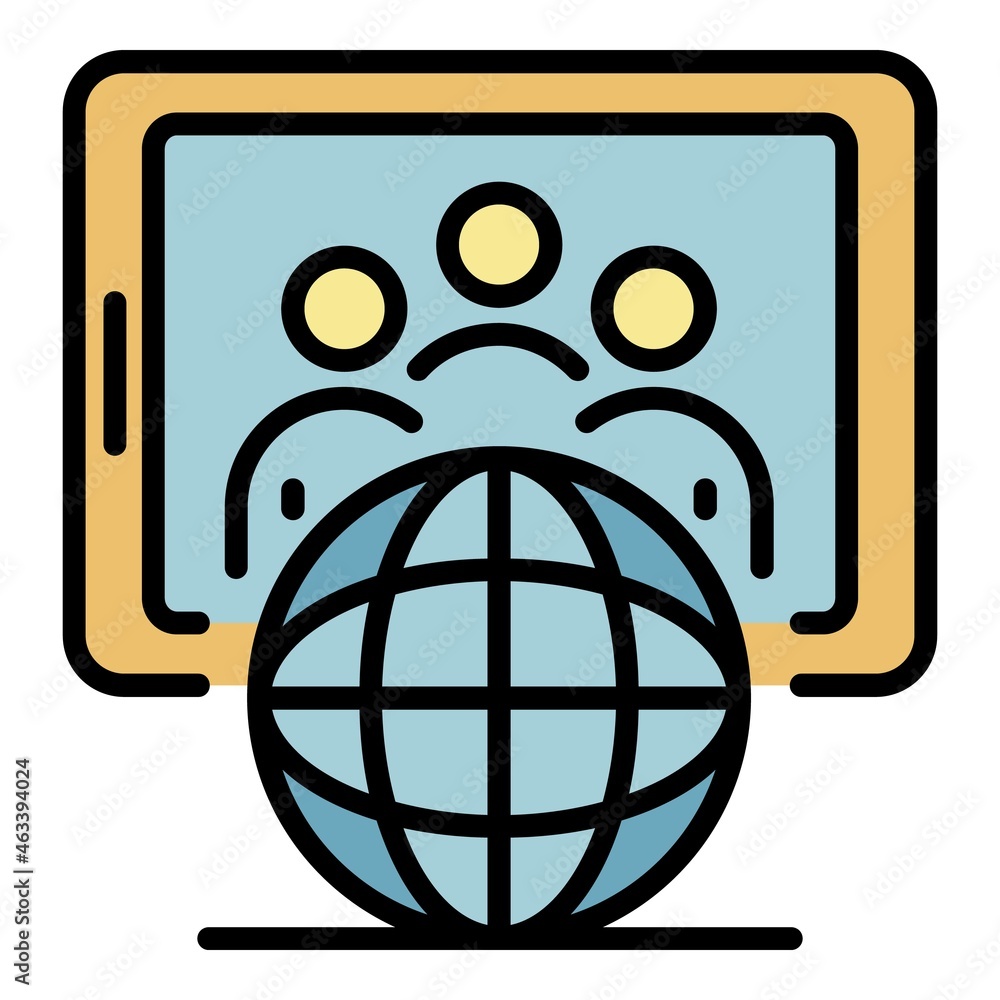 Poster globe and tablet icon. outline globe and tablet vector icon color flat isolated