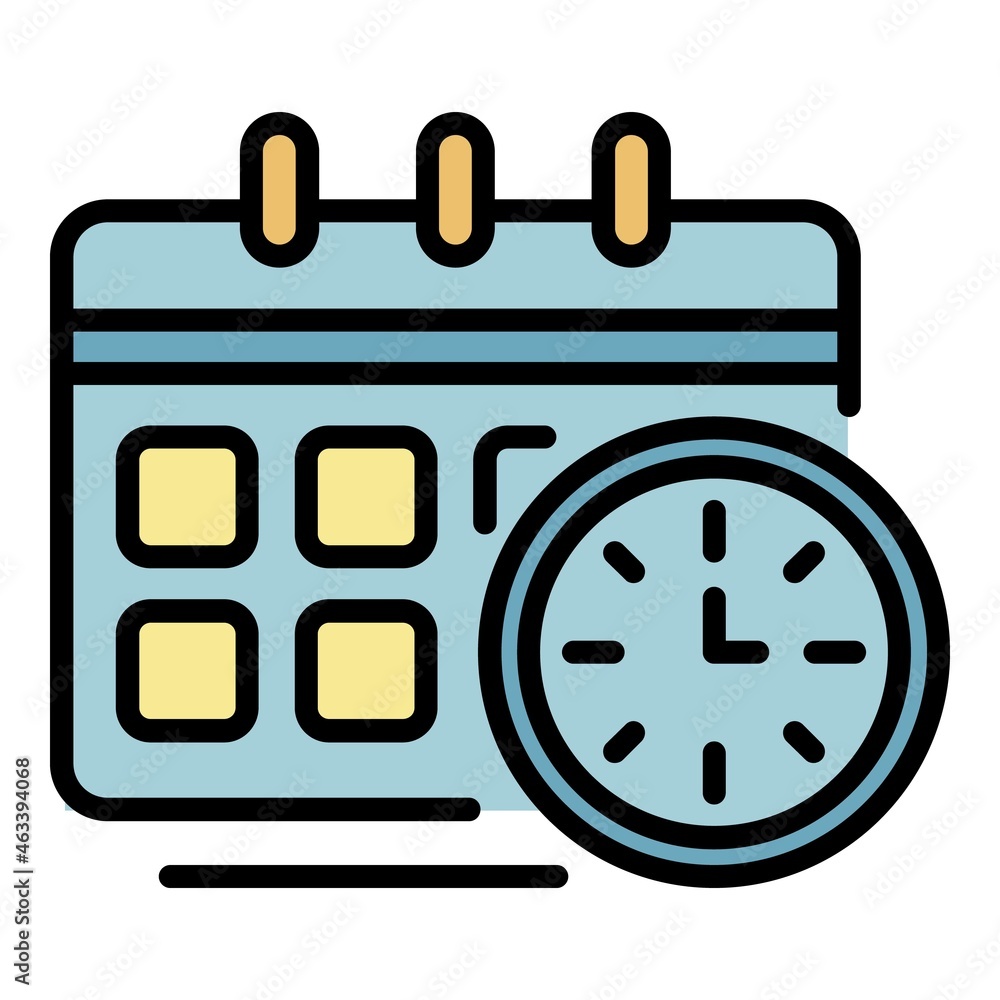 Poster clock calendar icon. outline clock calendar vector icon color flat isolated