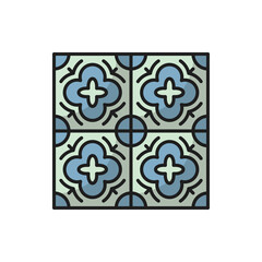 Azulejo floor tile isolated abstract geometric mediterranean pattern, portuguese ornament. Vector green floor tiles azulejo design, cement talavera mosaic, oriental ethnic patchwork, portugal ornament