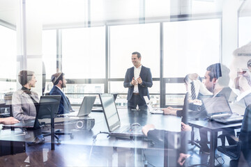 Corporate business team office meeting in modern office.