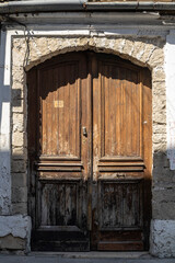 Old wooden brown front door