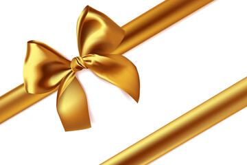 Golden bow isolated on white background. Vector illustration