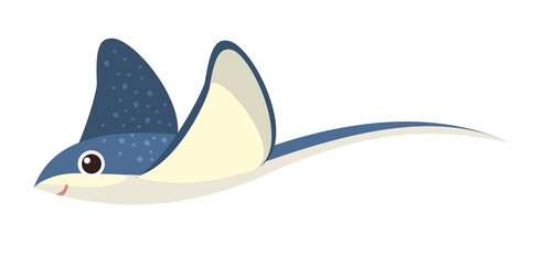 Stingray. Wild animals. Underwater world. Aquarium or tropical marine. Isolated on white background. Illustration in cartoon style. Flat design. Vector art