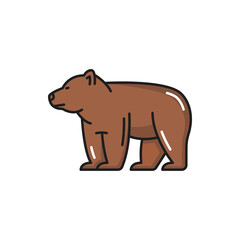 Obraz na płótnie Canvas Wild animal isolated Swiss brown bear side view, flat line icon. Vector ursus predator, wildlife big beast. Wild animal standing, siberian or american bear. Berne city of Switzerland flag emblem