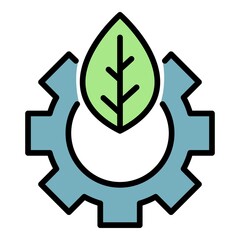 Leaf of a tree in gear icon. Outline leaf of a tree in gear vector icon color flat isolated