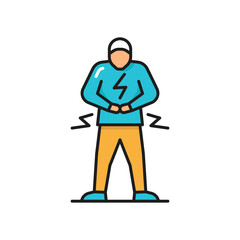 Obraz na płótnie Canvas Man with abdominal pain health problem discomfort diarrhea isolated flat color line character. Vector ache in stomach, gastrointestinal indigestion, gas and pain, inflammatory bowel cancer, colitis