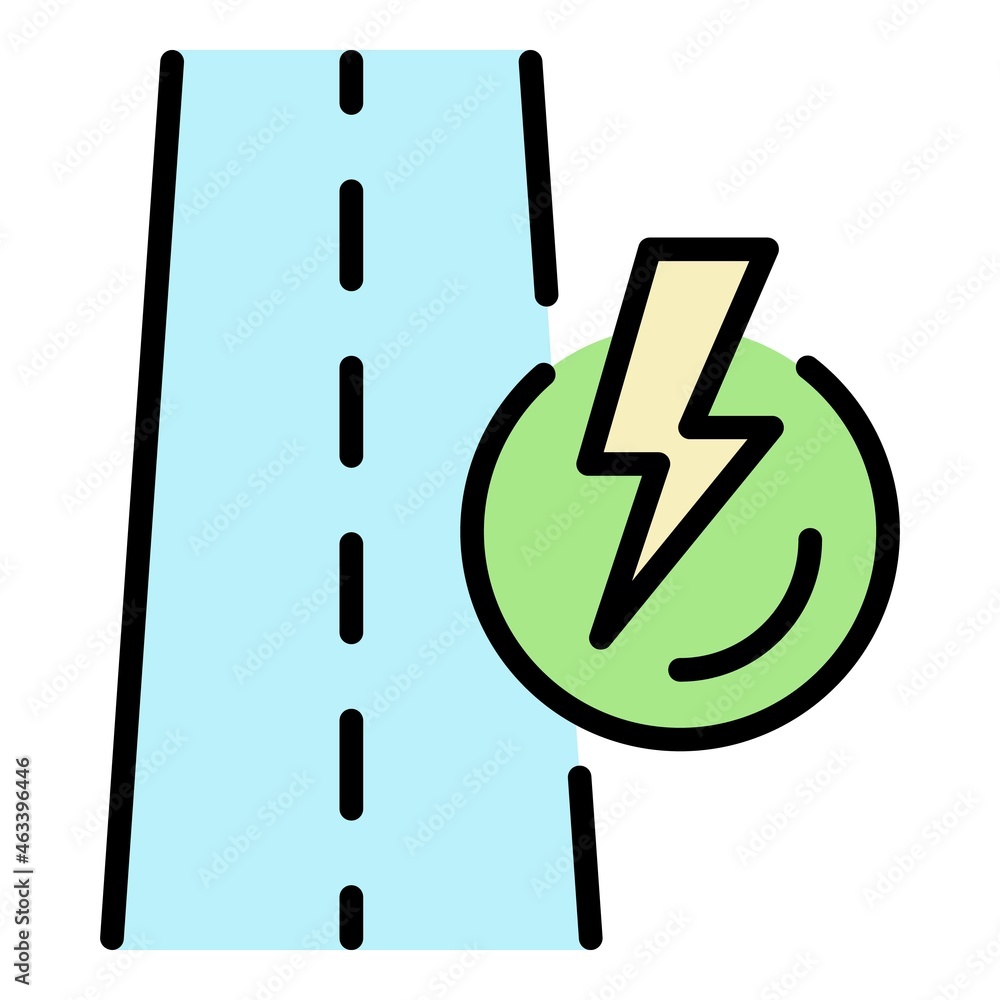 Poster road and lightning icon. outline road and lightning vector icon color flat isolated