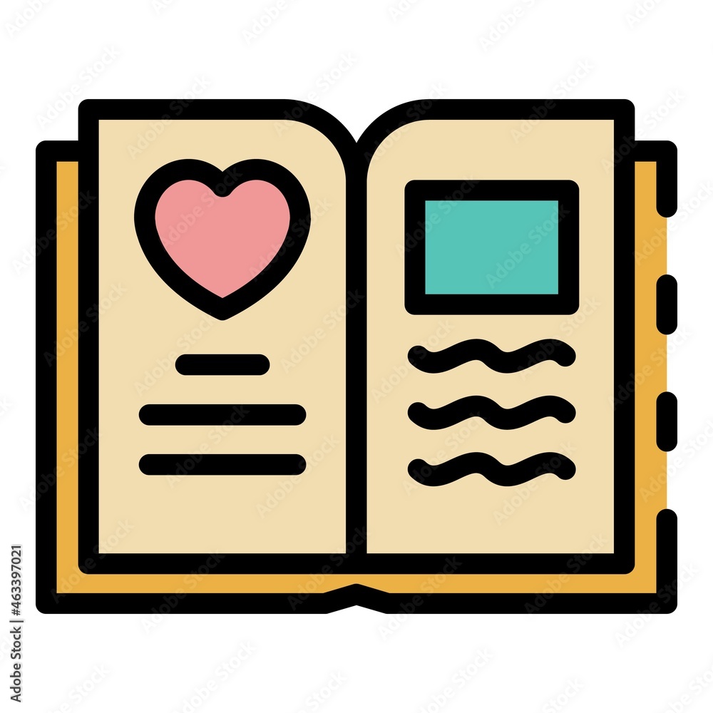 Poster open a children diary icon. outline open a children diary vector icon color flat isolated