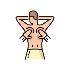 Spa, Thai massage physiotherapist massaging man isolated color line icon. Vector relaxing person on Thailand massage, physiotherapy relaxation. Hands massaging man back, chiropractic, rehabilitation