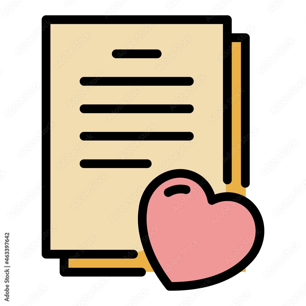 Poster heart and documents icon. outline heart and documents vector icon color flat isolated