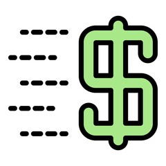 Obraz premium Dollar sign in motion icon. Outline dollar sign in motion vector icon color flat isolated