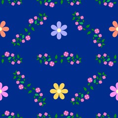 Obraz na płótnie Canvas Squares of pink flower twigs on a blue background