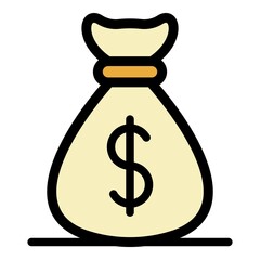 Bag of money icon. Outline bag of money vector icon color flat isolated