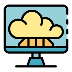 Cloud on computer screen icon. Outline cloud on computer screen vector icon color flat isolated