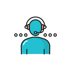 Customer service user in headphone color line icon isolated. Vector online consultant support help, consulting management, speaker in headset. Call center worker, person on internet conference