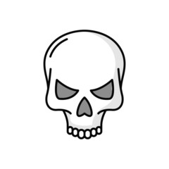 Scary skull bone, symbol death and danger isolated color line icon. Vector danger sign, spooky ghost demon with jaws. Halloween object, skeleton head, mexican day of dead dia de los muertos mascot