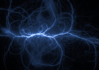 Blue fractal lightning background, electrical abstract