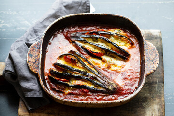 Egg plant baked in tomato sauce