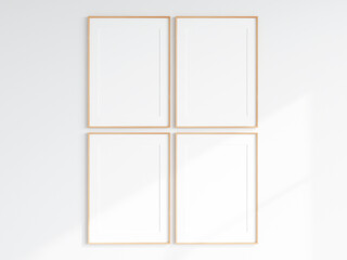 gallery mockup, poster mockup, wooden frames with matt on the wall, 3d render