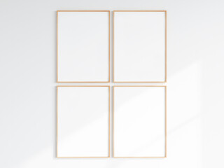 gallery mockup, poster mockup, wooden frames on the wall, 3d render