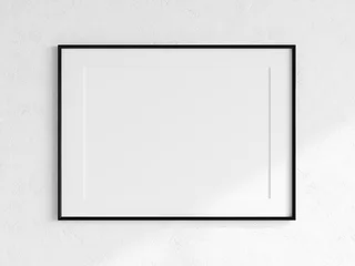 Rolgordijnen postermodel, liggend zwart frame met mat op de muur, 3d render © vnmockup