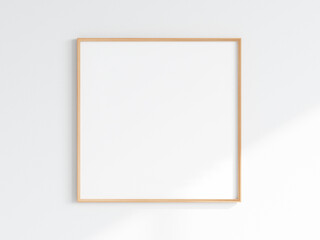 poster frame mockup, square wooden frame on the wall, 3d render